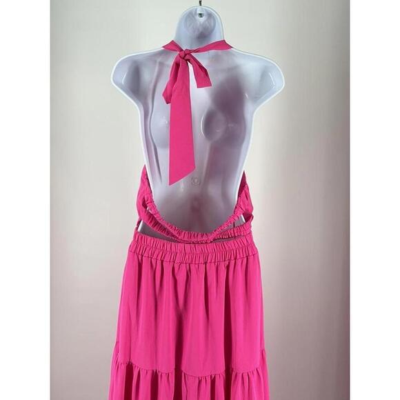 Chic Pink Maxi Dress with Tie Detail - Picture 3 of 7